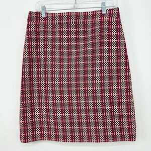 Ann Taylor Pink Magenta Black Grid Plaid Checked Lined Pencil Skirt